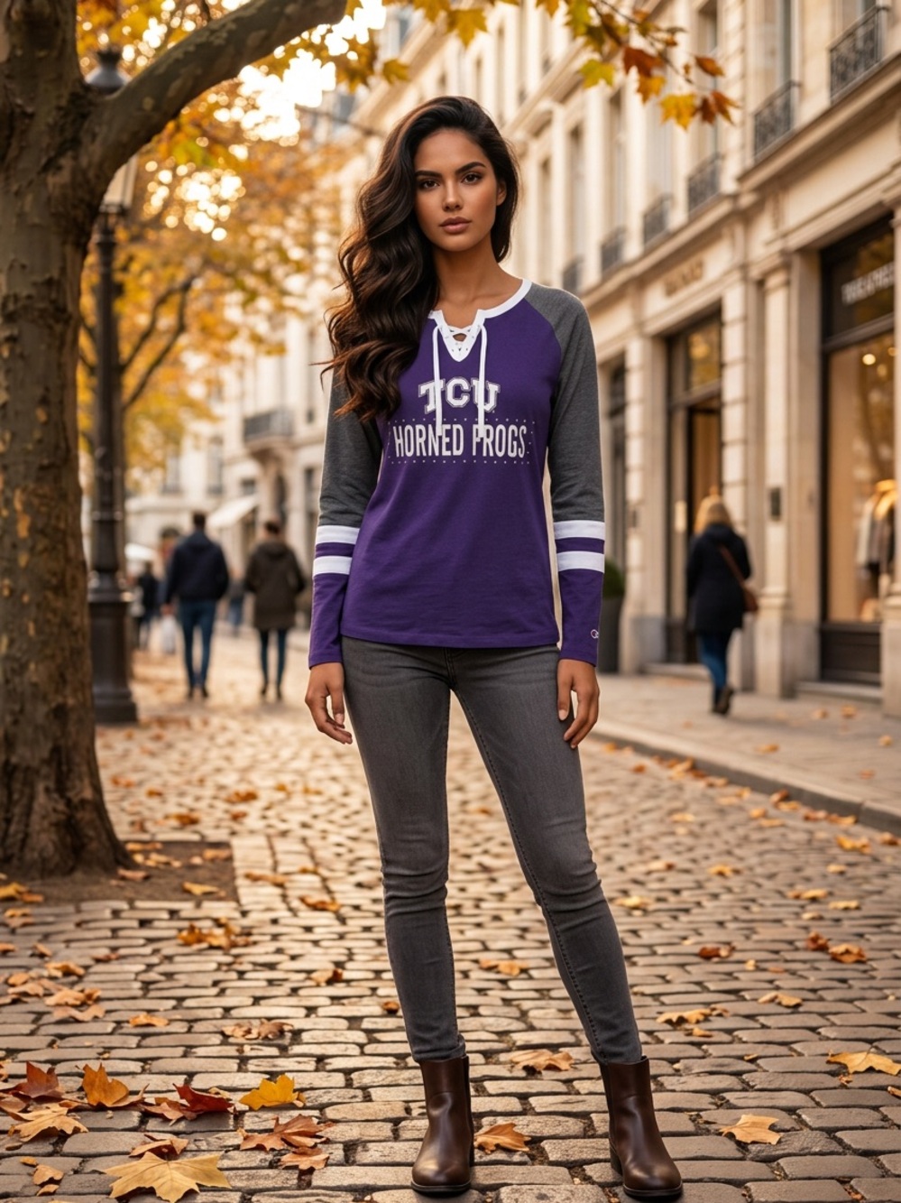 Women’s Champion TCU Long Sleeve Lace Up Shirt Size Large